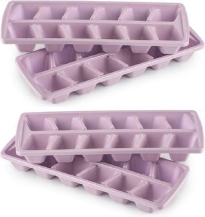 Plasticforte IJsblokjesvormen set 4x stuks met deksel - 12x ijsklontjes - kunststof - oud roze