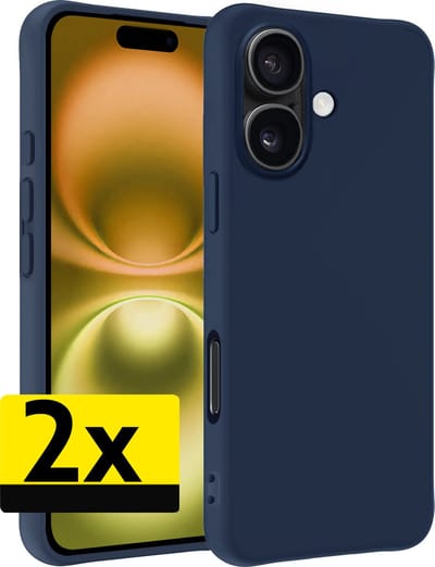 Hoesje - 2 Stuks - Geschikt voor Apple iPhone 16 - Sterk & Shockproof - Case Siliconen - Back Cover - Telefoon Hoes - Telefoonhoesjes - Donkerblauw