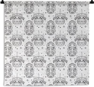 Wandkleed - Wanddoek - Maskers - Inca - Patroon - Zwart-Wit - 180x180 cm - Wandtapijt