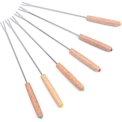 Lot de 6 fourchettes à fondue multifonctions en acier inoxydable avec manche en bois pour fondue aux fruits et au fromage