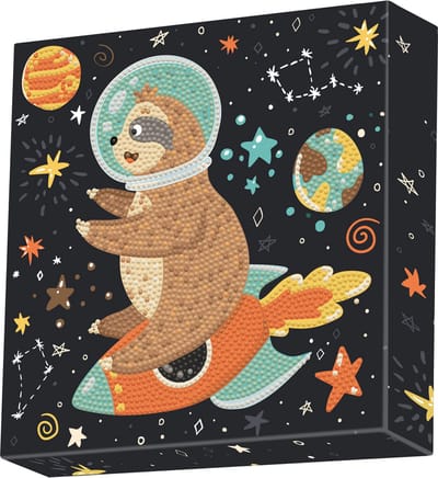 Diamond Painting - Hobby Pakket - Diamond painting kinderen - Dotz Box - Raket luiaard 22x22cm - Ronde steentjes - Volledig pakket - Diamond Dotz