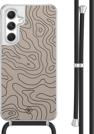 Casimoda® hoesje met koord - Geschikt voor Samsung A54 - Abstract Lines - Afneembaar koord - TPU/acryl - Bruin/beige