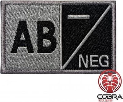 AB- NEG Bloedgroep Zwart Grijs Geborduurde Militaire Patch met Velcro