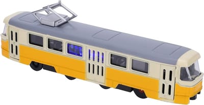 Speelgoedauto voor Kinderen, Trekauto met Licht en Geluid, Perfect voor Verzamelingen en Cadeaus, 22 cm, Geel Tram Model
