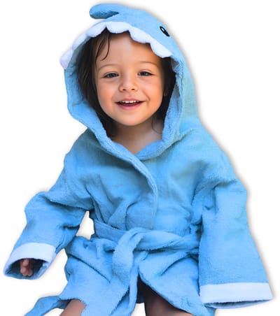 Baby Badjas Haai blauw | 0-12 maanden (0-1 jaar) | ochtendjas | katoen | snel drogend | met capuchon | kraamcadeau | dierenbadjas | sinterklaas | haai | dier | meisjes en jongens | blauw