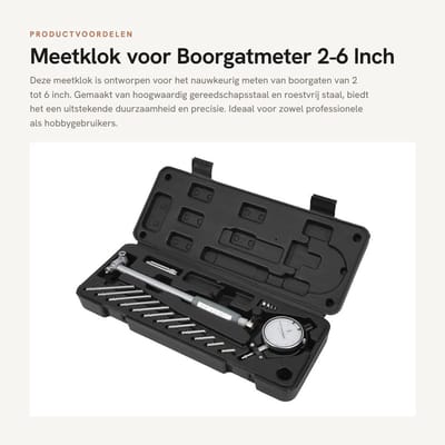 Dailygoods- Meetklok Boorgatmeter 2-6 Inch - Gereedschapsstaal/Roestvrij Staal - 12 Sondes - Hefboomwerking - Opbergdoos - Lange levensduur