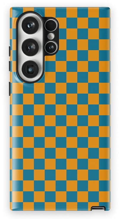 Design Hoesje Samsung Galaxy S23 Ultra | Geschikt Voor Mag | Tiny Squares Checkered Print | Backcover Samsung Galaxy S23 Ultra Petrol Pop