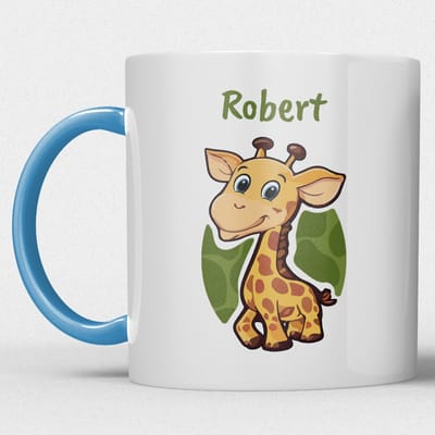 kindermok/kinderbeker | gepersonaliseerd met naam | met giraf | blauw | Schattige illustraties