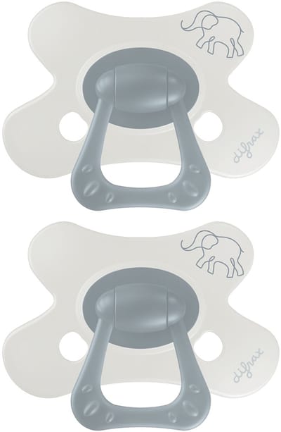Difrax Fopspeen Natural - 6 tot 12 Maanden - Olifant - Grijs Olifantenprint - 2 Stuks