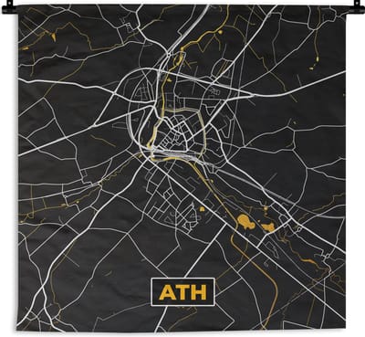Wandkleed - Wanddoek - Ath - Plattegrond - Goud - Kaart - Stadskaart - 180x180 cm - Wandtapijt