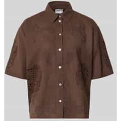Blouse van mix van katoen en linnen met motiefstitching