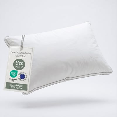 Blumtal Veren Kussen Lillabo - 3-kamer vullling - Oeko-TEX gecertificeerd kussen met verenvulling - Katoenen Hoes - 40 x 80 cm - Set van 2