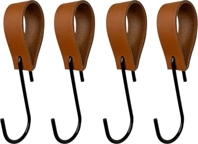 Leathergoodz - Leren S-haak hangers - Cognac - 4 stuks - 16 x 2,5 cm - max ø38mm - Leer - handdoekhaakjes - Ophanghaken – kapstokhaak