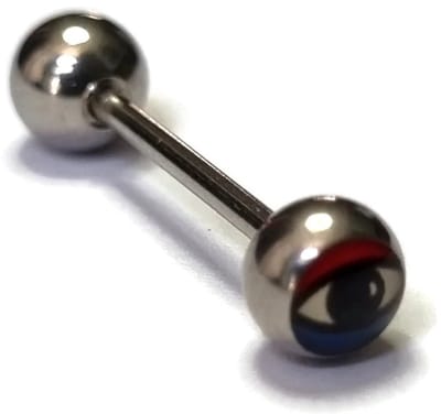 Aramat Jewels | Tongpiercings | Stalen Tongpiercing met Oog Logo | | | |6mm | Staal | Volwassenen | Verkleurd niet