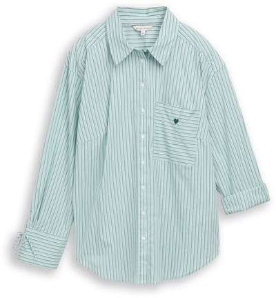 Tom Tailor - Plus Size - Oversized overhemdblouse met hartborduursel - Maat 46 - blue haze irregular stripe