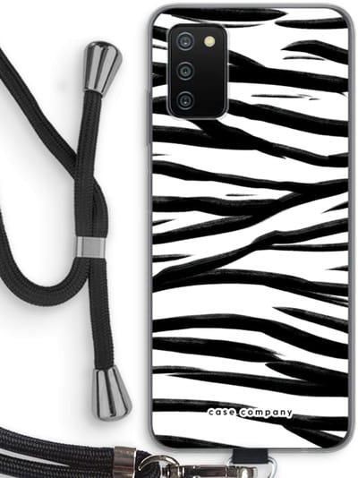 Case Company® - Hoesje met koord geschikt voor Samsung Galaxy A03S hoesje met Koord - Zebra pattern - Telefoonhoesje met Zwart Koord - Bescherming aan alle Kanten en Over de Schermrand