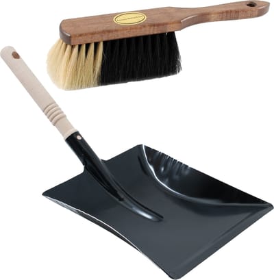 stoffer met houten handvat - zacht paardenhaar - zwart metalen blik - houten handvat