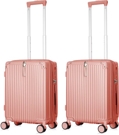 Kreta Reiskofferset 2 x S - 2 x 39L - Handbagage - Lichtgewicht & Duurzaam - USB-Oplaadpoort, Cuphouder & TSA Slot - 360° Wielen - Ideaal Voor Vliegtuig en Weekendtrips - Rose goud