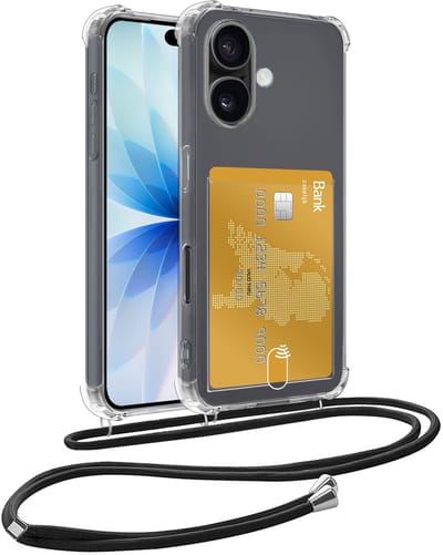 Hoesje Geschikt voor iPhone 17 Hoesje Met Telefoonkoord en Pasjeshouder Siliconen - Hoes Geschikt voor iPhone 17 Hoesje Met Kaarthouder Shock Proof Case - Transparant