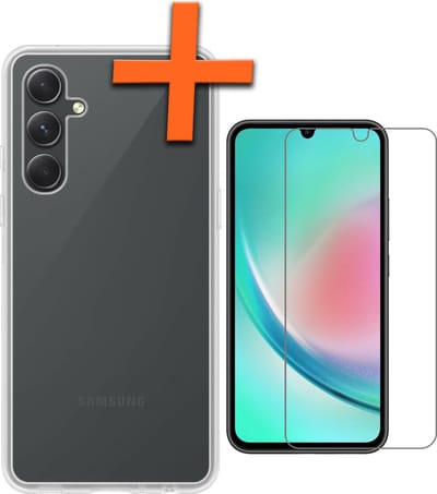 Hoes - Met Screenprotector - Geschikt voor Samsung Galaxy A34 - Sterk & Shockproof - Back Cover - Siliconen Case - Telefoon Hoes - Transparant