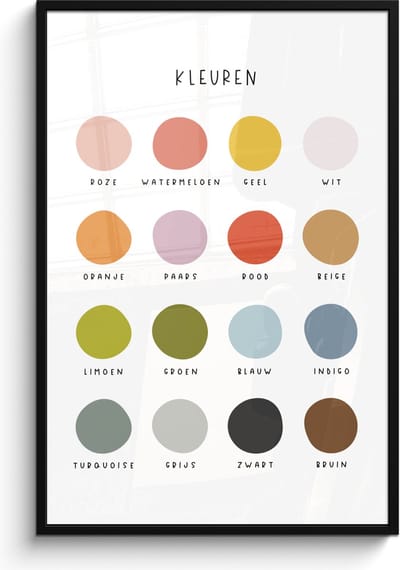 Poster in lijst - Fotolijst 80x120 cm - Posters - Kleuren - Leren voor kinderen - Educatief - Posterlijst zwart - Kamer decoratie - Wanddecoratie kinderkamer - Muurdecoratie babykamer