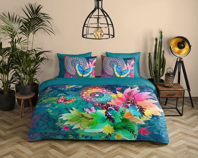 HIP dekbedovertrek kleurrijke mandalas en vlinders - 1 persoons 140x200/220 cm - Multi - 100% Katoen satijn