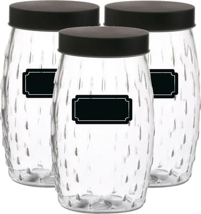 Voorraadpot/bewaarpot Mora - 6x - 2L - glas - zwart - incl. etiketten