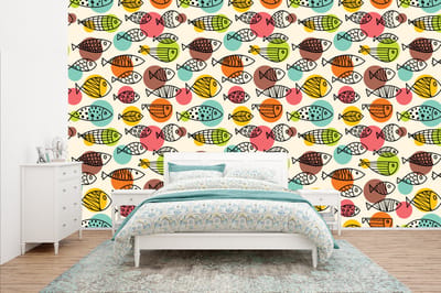 Behang - Fotobehang Stippen - Vis - Regenboog - Breedte 400 cm x hoogte 240 cm