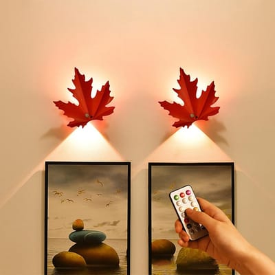 Nachtlampje - LED Muurlicht Maple Leaf - Oplaadbare Wandlamp met Bewegingssensor en Afstandsbediening - Warm Licht Dimbare Sfeerverlichting - 2 Stuks Set