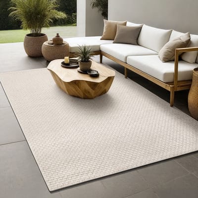 the carpet Maldives– Slijtvaste buitenkleed in Boho- & Vintage-stijl, weerbestendig, UV-bestendig & onderhoudsvriendelijk, ideaal voor balkon, terras, tuin & woonkamer, Beige, 80 x 150 cm