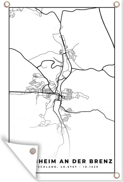 Muurdecoratie Heidenheim an der Brenz - Plattegrond - Kaart - Stadskaart - 120x180 cm - Tuinposter - Tuindoek