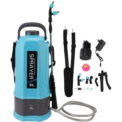 Accu-rugspuit, verstelbare druk, elektrische landbouwspuit met 5 sproeikoppen 8L EU Plug black