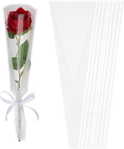 50 Stuks Witte Bloemen Verpakkingszakken met Gouden Rand en Linten voor Boeketten en Cadeaus, 45 x 12 x 3 cm - Perfect voor Bruiloften, Verjaardagen en Jubilea