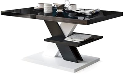 Moderne Hoogglans Salontafel Zwart Wit met Legplank - Multifunctionele Woonkamertafel
