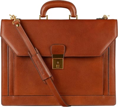 Leren Aktetas - Laptoptas Handtas - Zakelijk Gebruik - Handgemaakt Italiaans Leer - 42 x 13 x 31 cm - Bruin