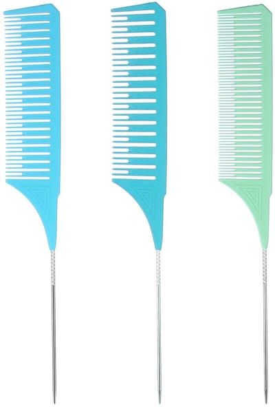 Dailygoods- Highlightkam Professionele Set - 3 Maten - Dubbellaags Vorktand - Kunststof/Roestvrij Staal - Veelkleurig - Tandafstand 1/1,5/2 mm - Kapperskam