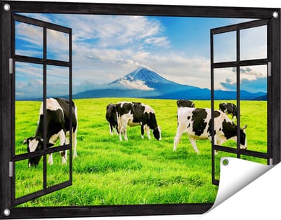 Gards Tuinposter Doorkijk Koeien in de Wei - 90x60 cm - Tuindoek - Tuindecoratie - Wanddecoratie buiten - Tuinschilderij