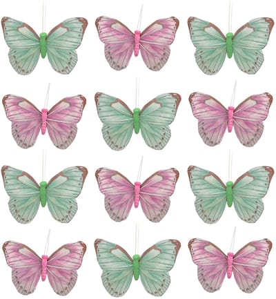 Dailygoods- Decoratieve Vlinders - Handgemaakt van Veren/Tule - Tafeldecoratie - Bloemstuk/Bloemenkrans - Sfeervolle Decoratie - 11 x 7 cm - Decoratievlinders
