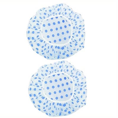 Set van 2 douchemutsen transparante douchekappen met blauwe stippen – waterdichte badmutsen met elastische rand – herbruikbare douche accessoires voor dames en heren
