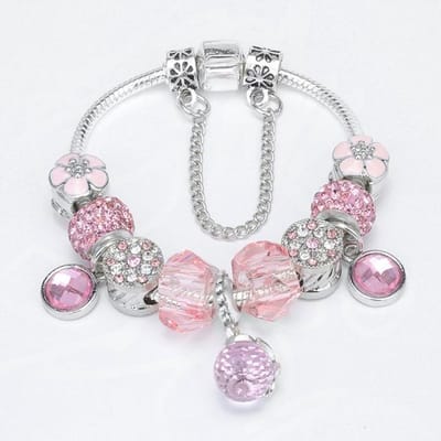 Europese originele kristal bedelarmband voor kinderen vrouwen met verzilverde slangenketting merk armband authentieke sieraden 17cm white