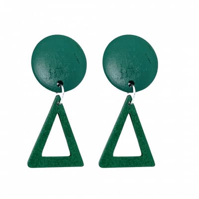 Clip oorbellen -groen- hout -driehoek- zilverkleurig-geen gaatje- Charme Bijoux