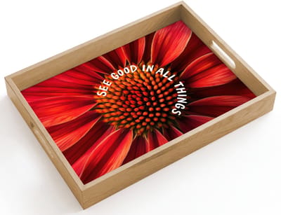 Dienblad hout 40x30 cm - Schootdienblad - Close up - Bloem - Quote - Rood - Borrelplank rechthoek - Plateau dienbladen