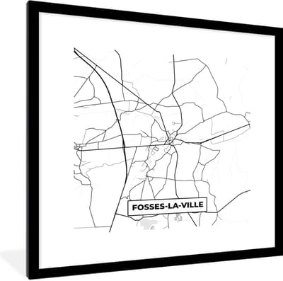 Fotolijst incl. Poster Zwart Wit- Stadskaart – Plattegrond – België – Zwart Wit – Fosses la Ville – Kaart - 40x40 cm - Posterlijst