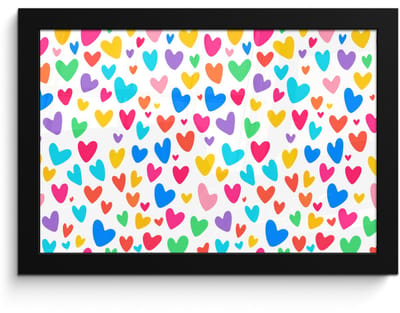Poster in lijst - Fotolijst 30x20 cm - Posters - Hartjes - Kleurrijk - Patroon - Levendig - Posterlijst zwart - Decoratie - Wanddecoratie woonkamer - Muurdecoratie slaapkamer