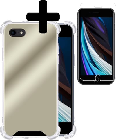 Hoesje - Met Screenprotector - Geschikt voor Apple iPhone SE (2022) - Sterk & Shockproof - Siliconen Case - Back Cover - Telefoon Hoes - Shock Proof - Telefoonhoesjes - Goud