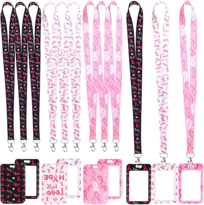 Badgehouders met Lanyards - ID-kaarthouders Naamhouders - Borstkanker Bewustzijn - Roze Lint Ontwerp - 7 x 11 cm