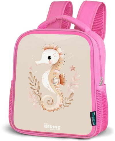 NoBoringSuitcases.com® - Rugzak roze - Schooltas meisjes - Roze zeepaardje tussen zeeplanten - Kinder rugtas meisje - Boekentas kind - Kinderrugzak voor school - Schoolrugzak