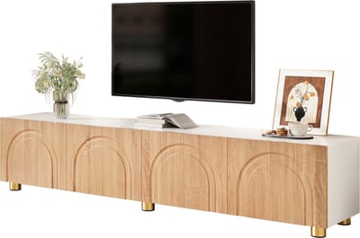 TV-Meubel - 4 Deuren - Boogreliëf met Metalen Poten - Hout - Naturel
