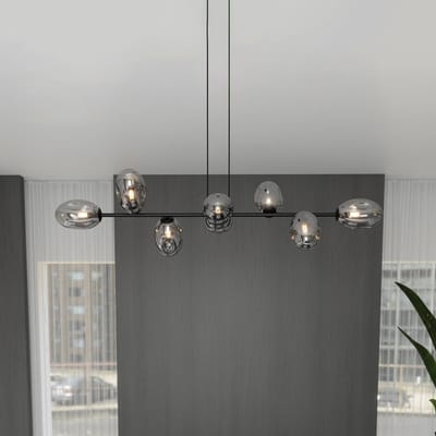 Euluna Hanglamp Glassy, 8-lamps, ovale glazen, grafiet