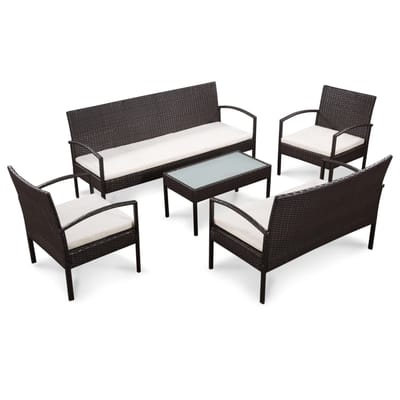 vidaXL - 5-delige - Loungeset - met - kussens - poly - rattan - bruin